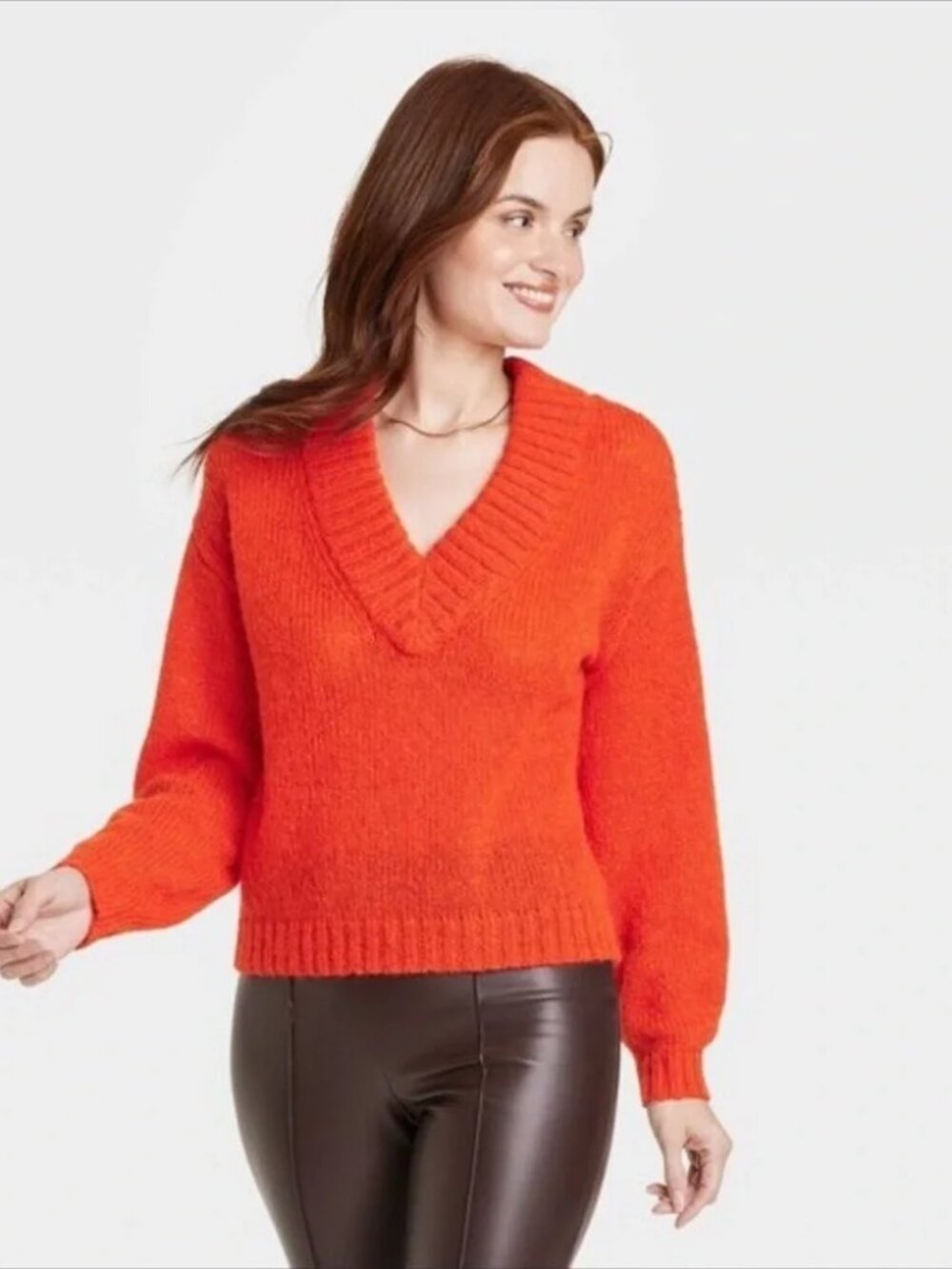 A New Day Target Womens Deep V Neck Pullover Sweater, Bright Orange, Size 2X